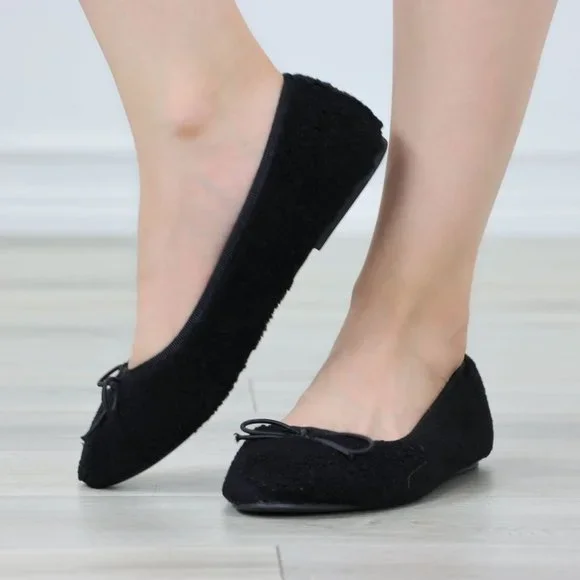 Black Flat Slip On Comfort Shoes Sherpa - Picture 12 of 13